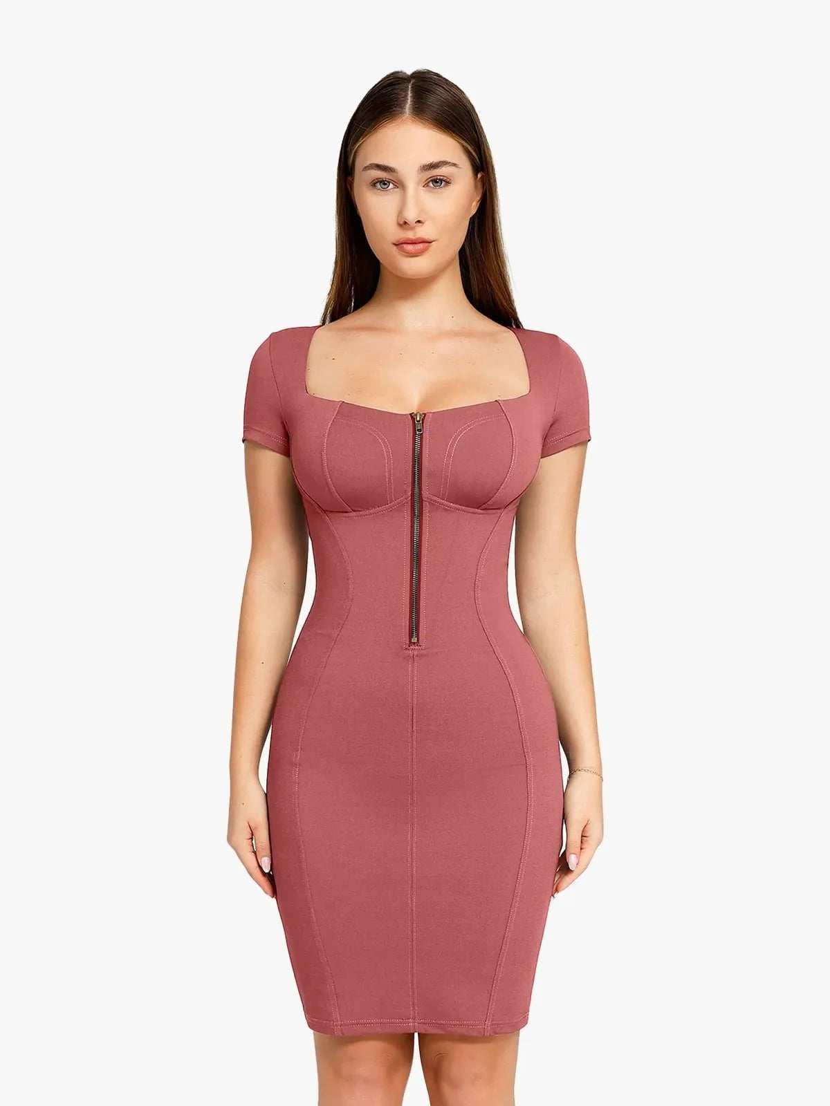 Shapewear Square Neck Denim Tummy Control Midi Dress