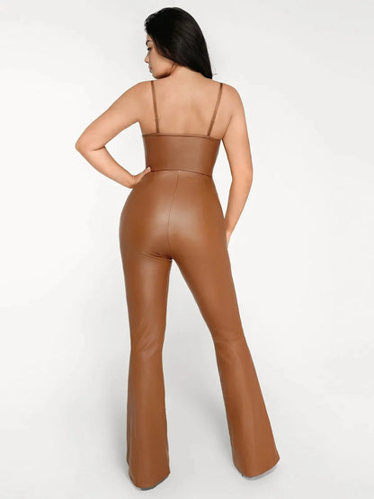 Shapewear Corset Bodice Faux Leather Slimming Jumpsuit