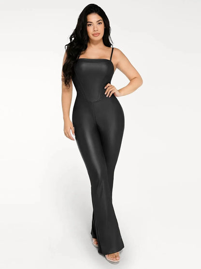 Shapewear Corset Bodice Faux Leather Slimming Jumpsuit