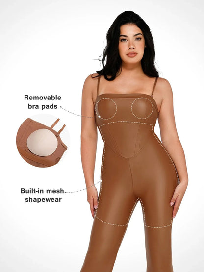 Shapewear Corset Bodice Faux Leather Slimming Jumpsuit