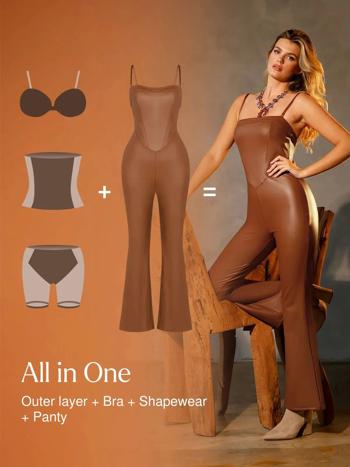 Shapewear Corset Bodice Faux Leather Slimming Jumpsuit