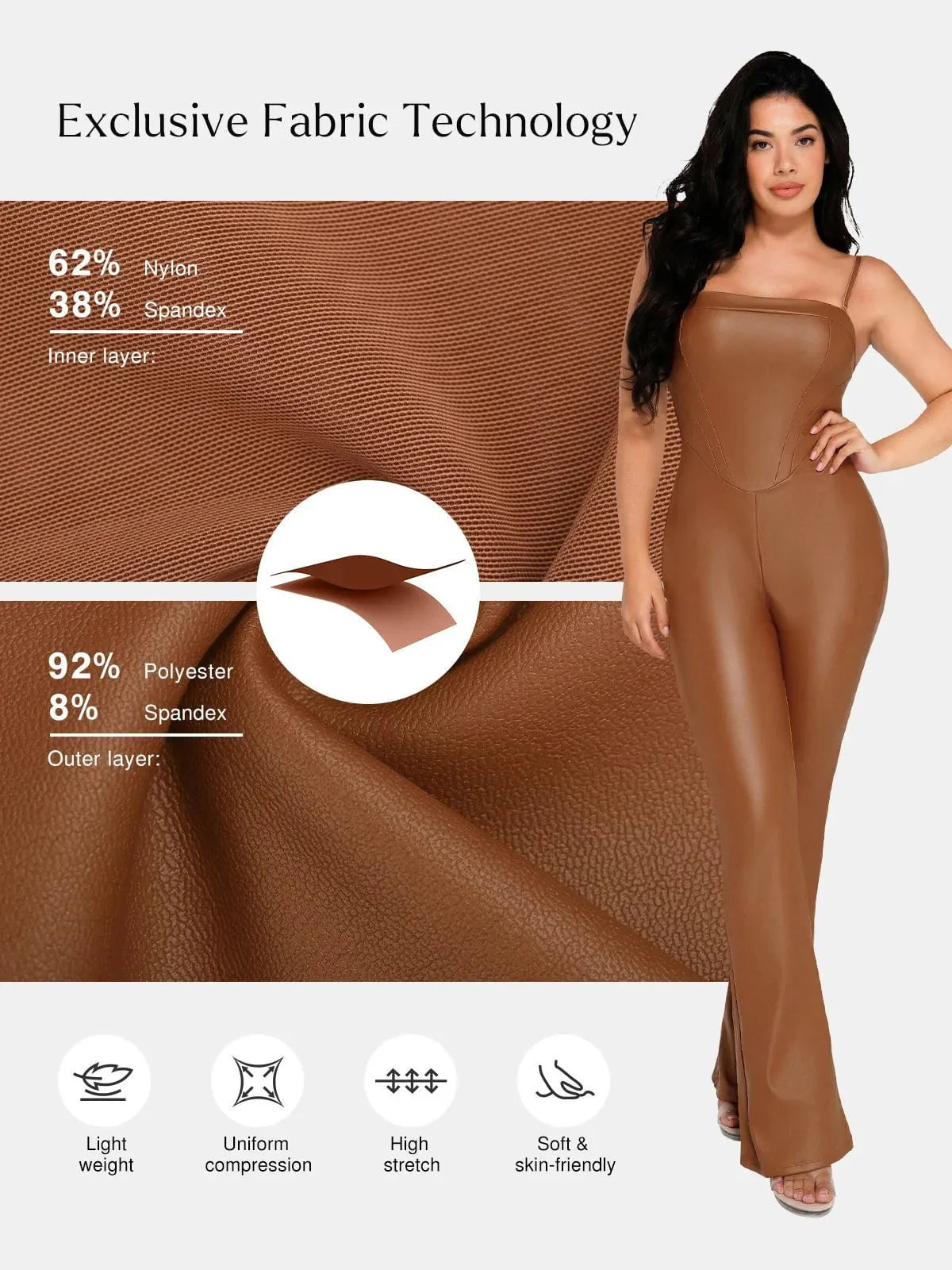 Shapewear Corset Bodice Faux Leather Slimming Jumpsuit