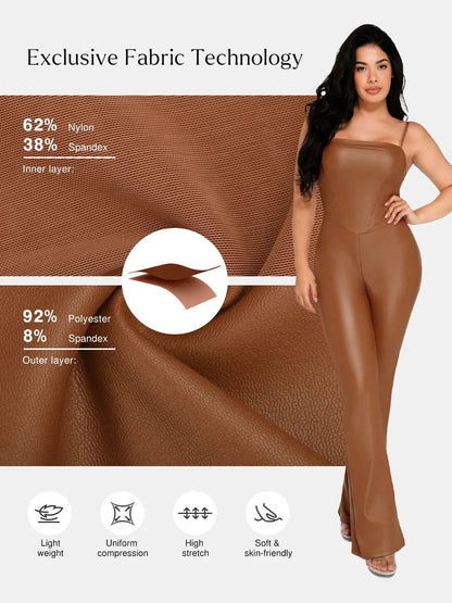 Shapewear Corset Bodice Faux Leather Slimming Jumpsuit