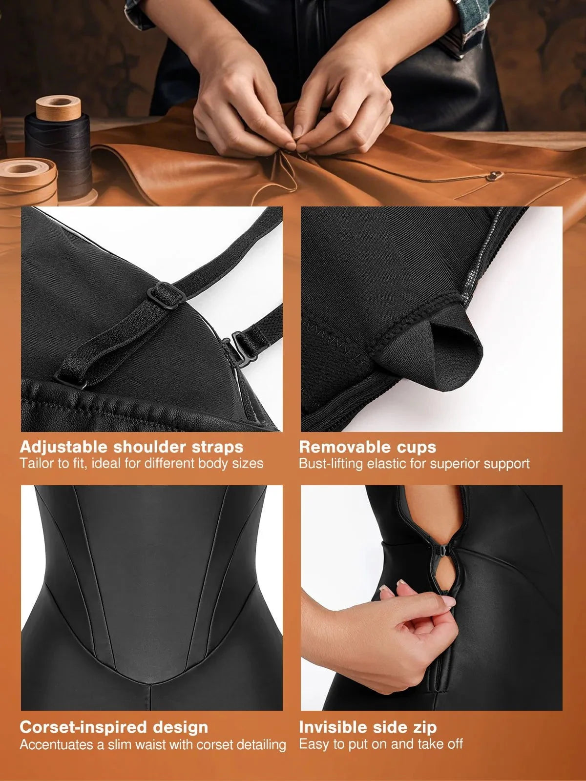 Shapewear Corset Bodice Faux Leather Slimming Jumpsuit