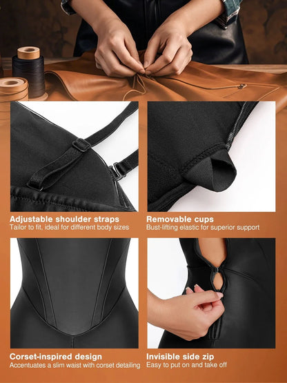 Shapewear Corset Bodice Faux Leather Slimming Jumpsuit