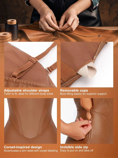 Shapewear Corset Bodice Faux Leather Slimming Jumpsuit