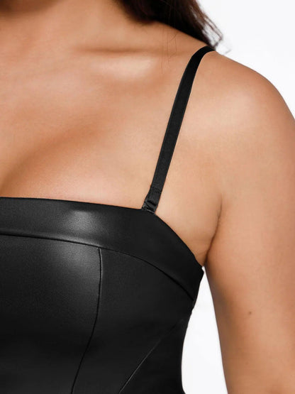 Shapewear Faux Leather Corset Jumpsuit Set