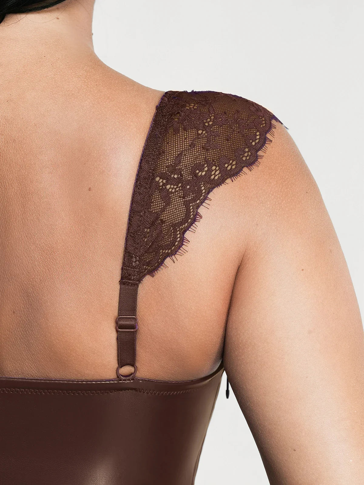 Shapewear Faux Leather Draped Lace Mini Dress