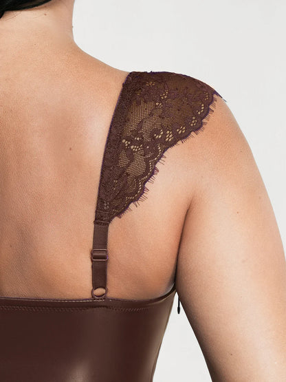 Shapewear Faux Leather Draped Lace Mini Dress