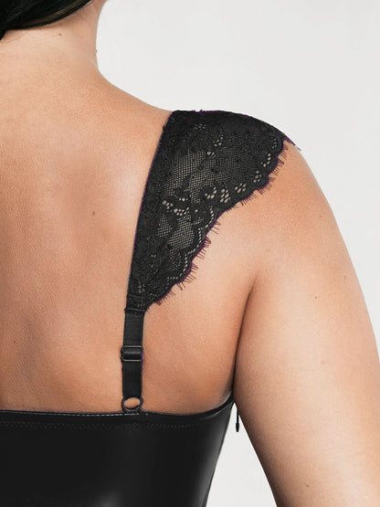 Shapewear Faux Leather Draped Lace Mini Dress