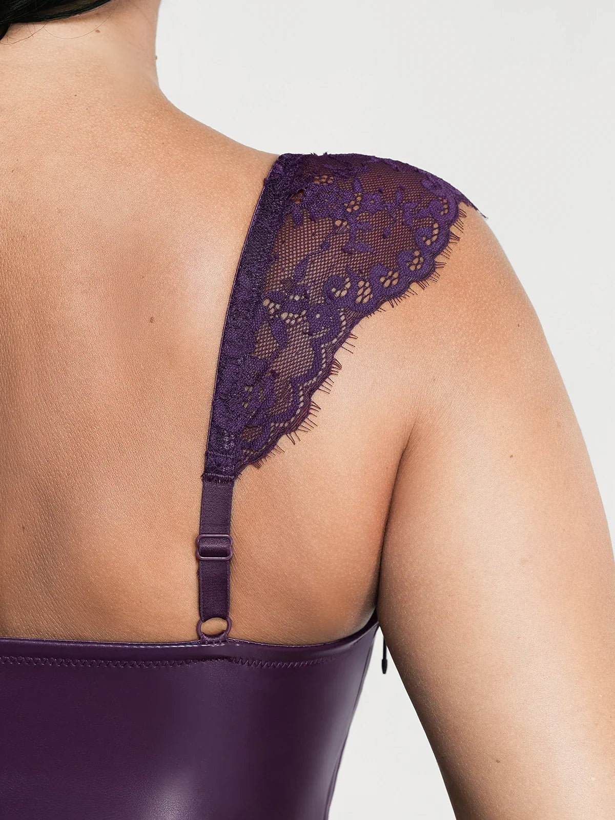 Shapewear Faux Leather Draped Lace Mini Dress