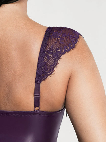 Shapewear Faux Leather Draped Lace Mini Dress