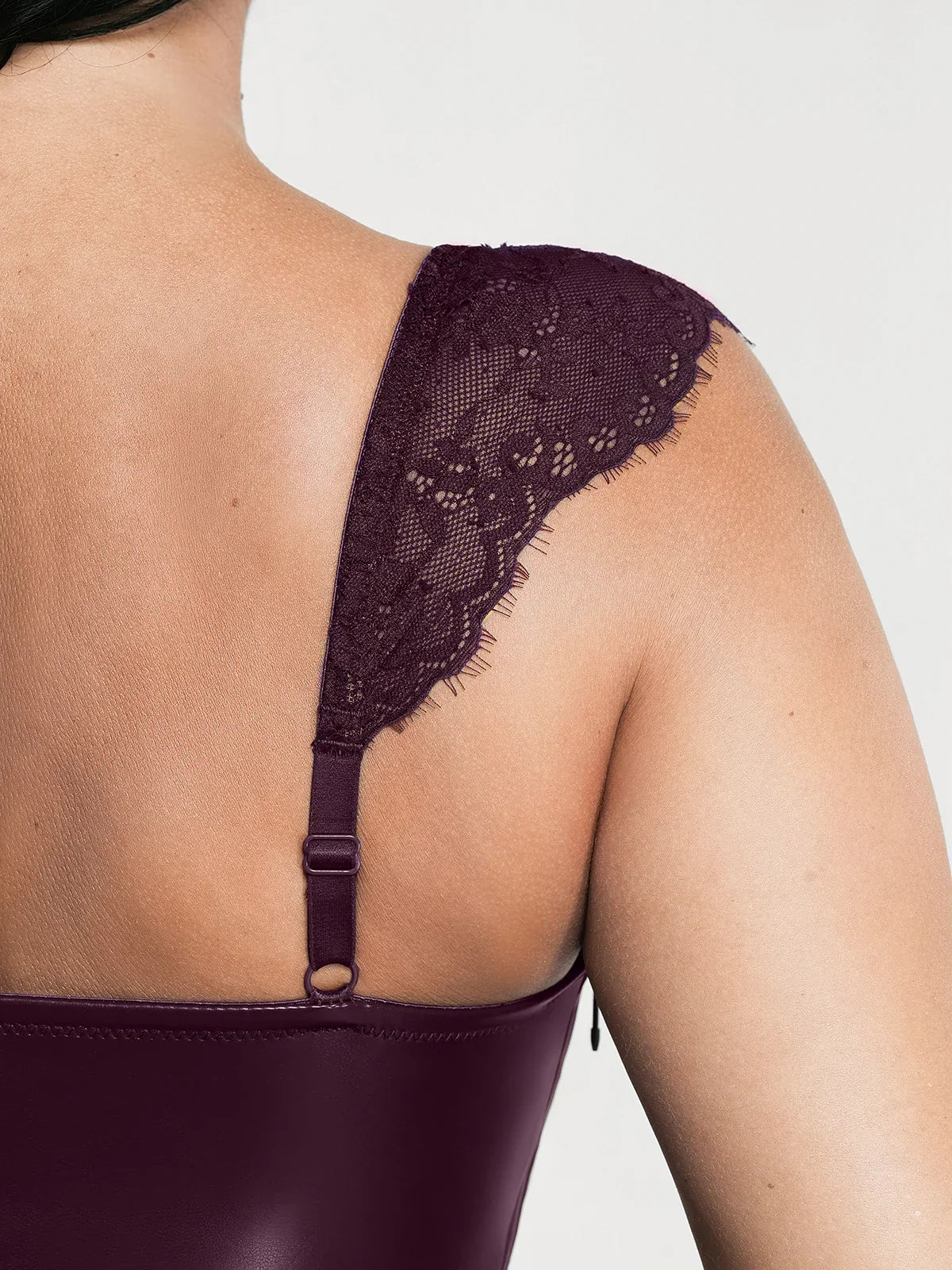 Shapewear Faux Leather Draped Lace Mini Dress