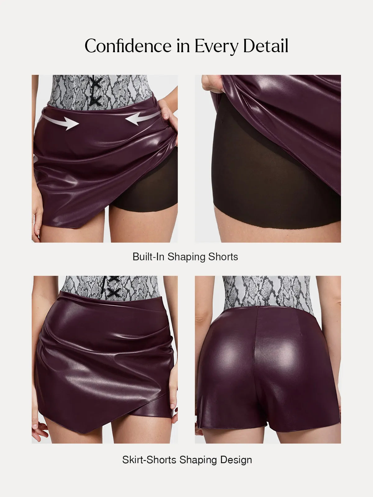 Shapewear Faux Leather High-Waisted Skort