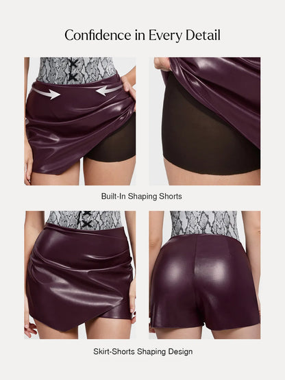 Shapewear Faux Leather High-Waisted Skort
