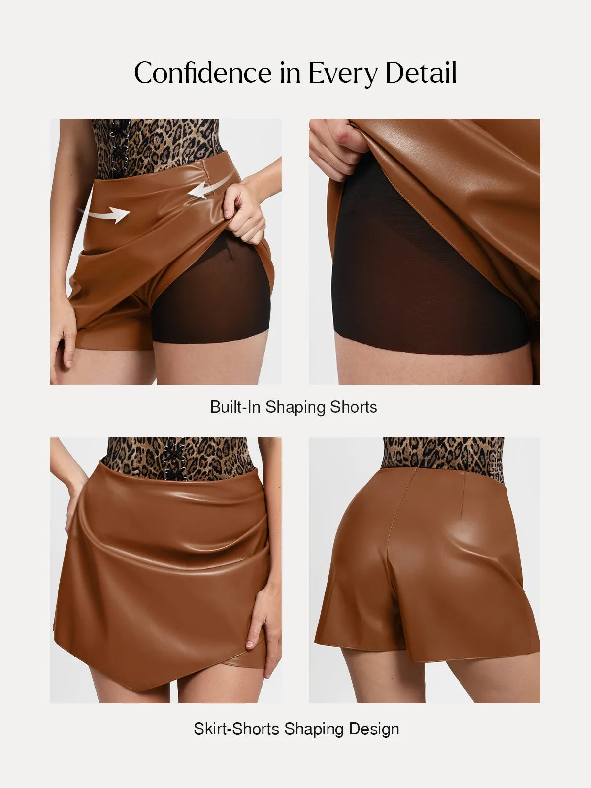 Shapewear Faux Leather High-Waisted Skort