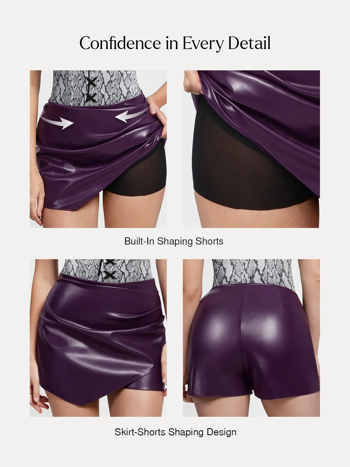 Shapewear Faux Leather High-Waisted Skort