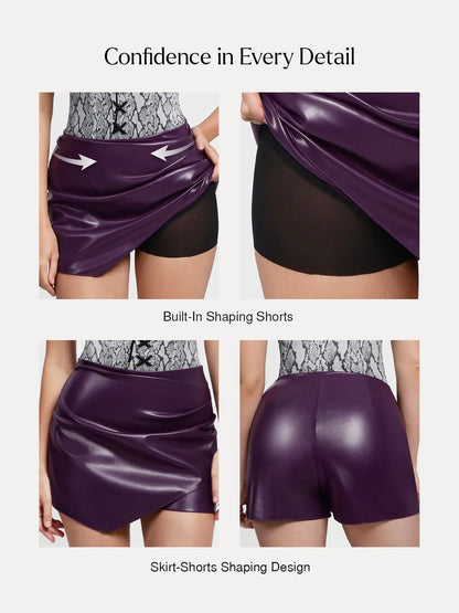 Shapewear Faux Leather High-Waisted Skort