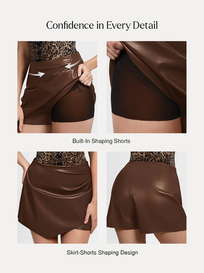 Shapewear Faux Leather High-Waisted Skort