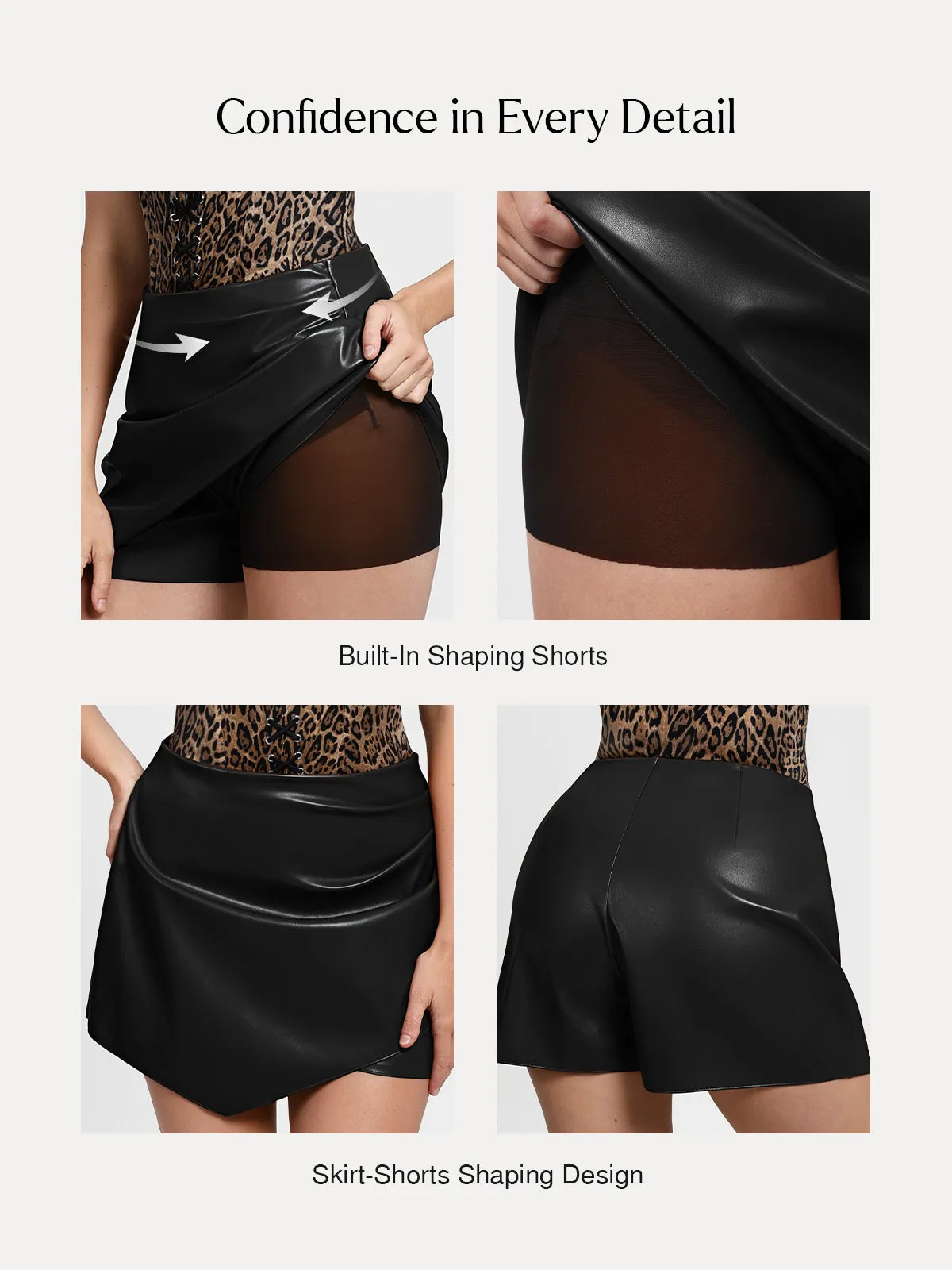 Shapewear Faux Leather High-Waisted Skort