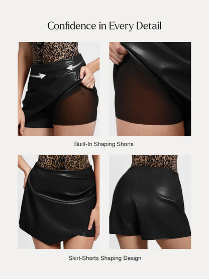 Shapewear Faux Leather High-Waisted Skort