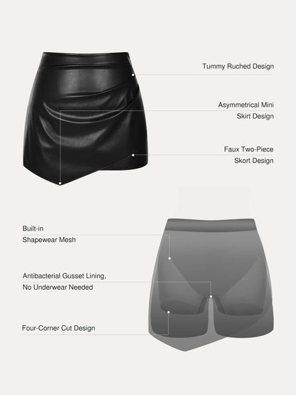 Shapewear Faux Leather High-Waisted Skort