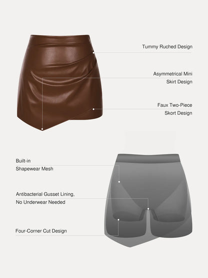Shapewear Faux Leather High-Waisted Skort