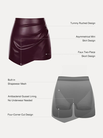 Shapewear Faux Leather High-Waisted Skort
