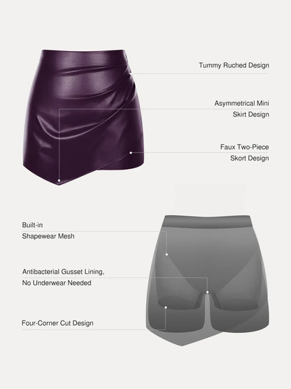 Shapewear Faux Leather High-Waisted Skort
