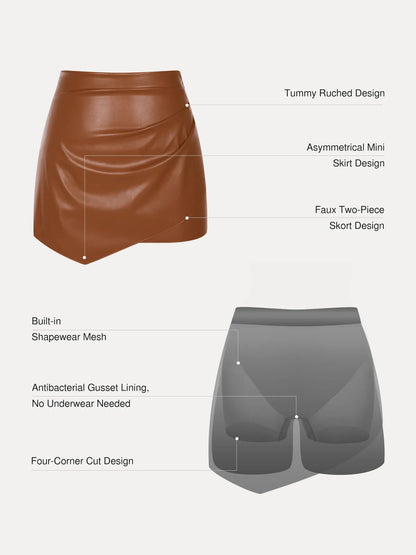 Shapewear Faux Leather High-Waisted Skort