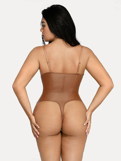 Shapewear Faux Leather Hourglass Corset Bodysuit