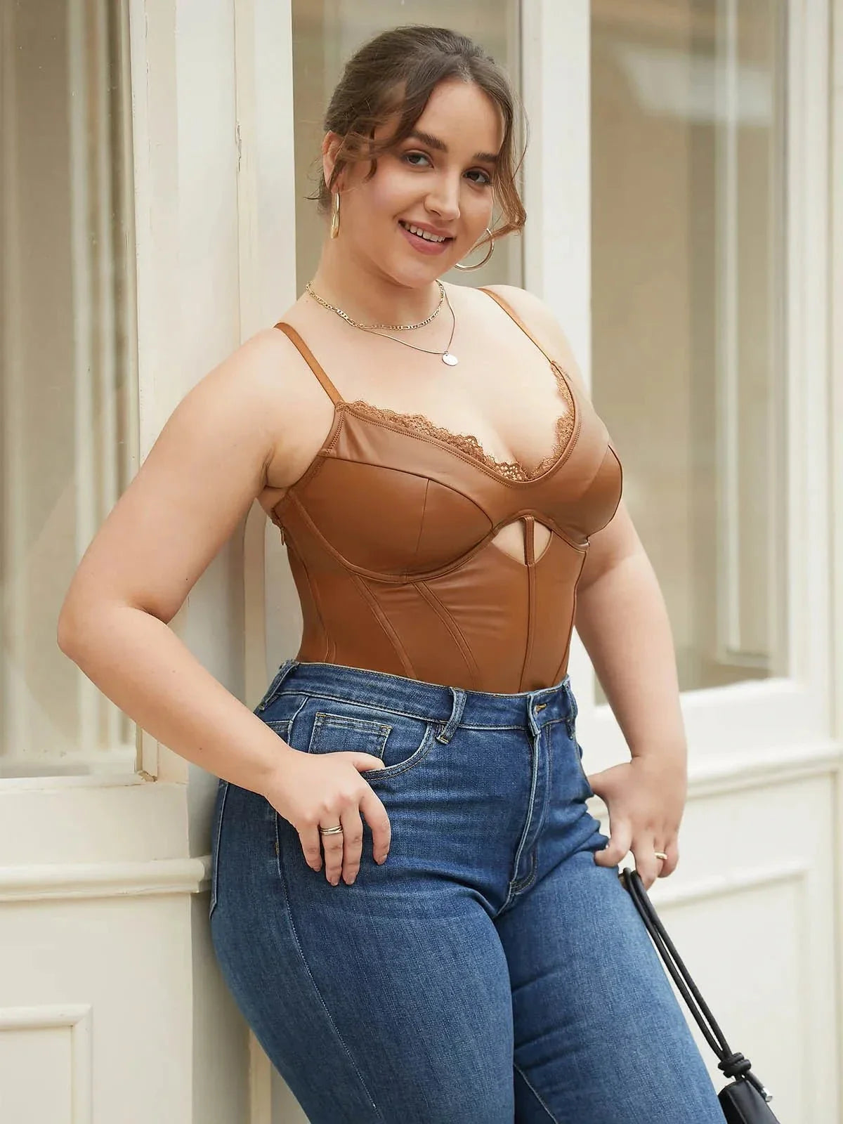 Shapewear Faux Leather Hourglass Cutout Corset Bodysuit
