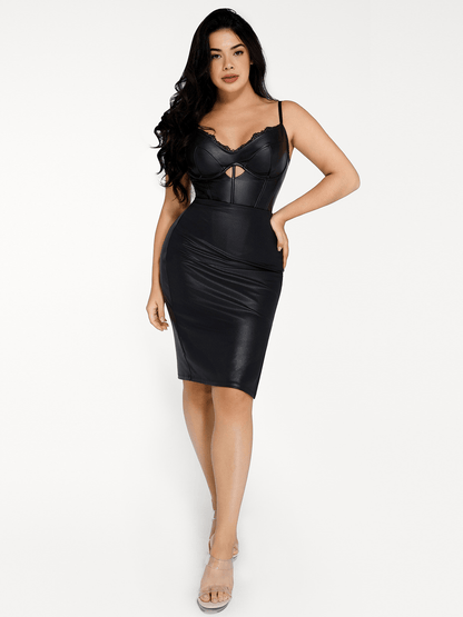 Shapewear Faux Leather Hourglass Cutout Corset Bodysuit