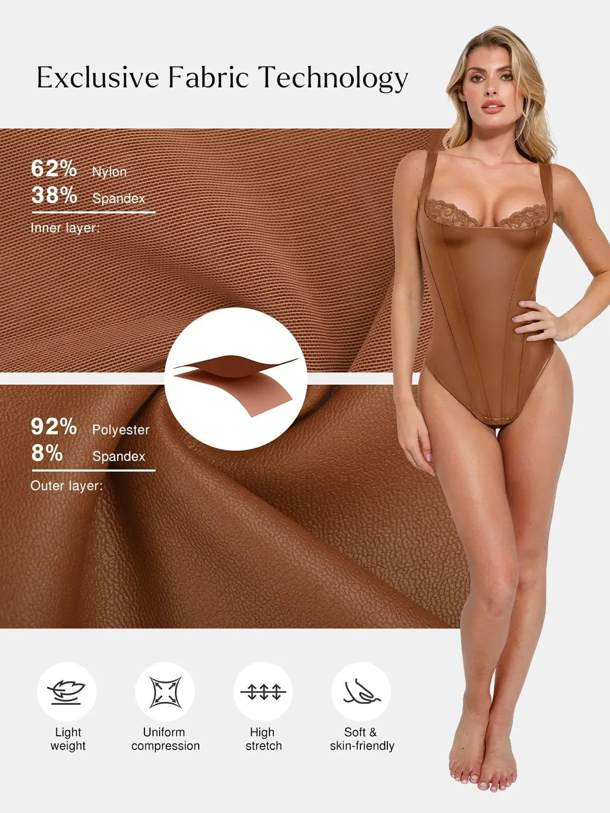 Shapewear Faux Leather Lace Waist Tummy Control Bodysuit