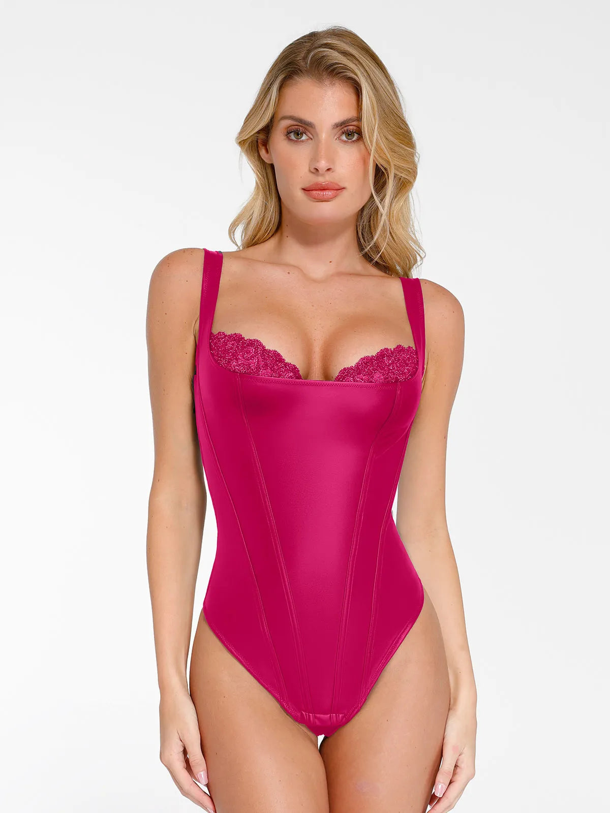 Shapewear Faux Leather Lace Waist Tummy Control Bodysuit