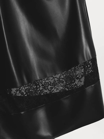 Shapewear Faux Leather Lace Panel Corset A-Line Midi Dress