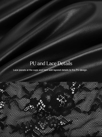 Shapewear Faux Leather Lace Panel Corset A-Line Midi Dress