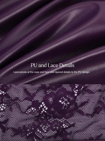 Shapewear Faux Leather Lace Panel Corset A-Line Midi Dress