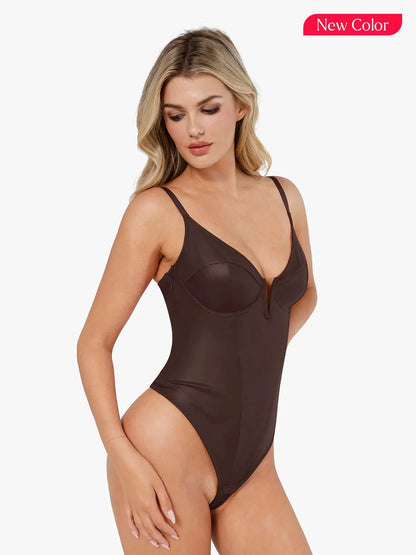 Shapewear Plunging V Faux Leather Sculpting Corset Bodysuit