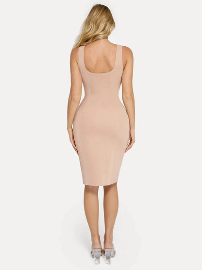 Shapewear Faux Nubuck Bodycon Sculpting Slit Midi Dress