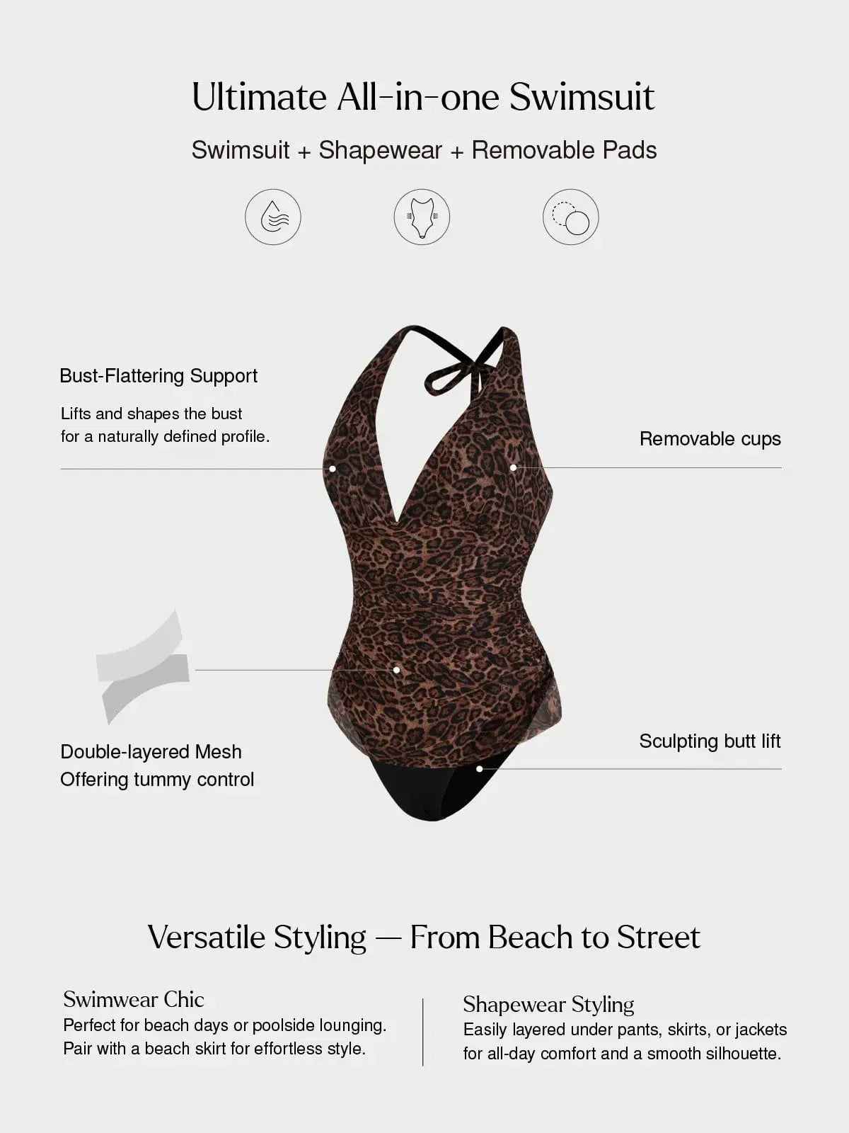 Shapewear Halter Ruched Tummy Control One Piece Swimsuit