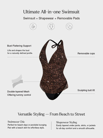 Shapewear Halter Ruched Tummy Control One Piece Swimsuit