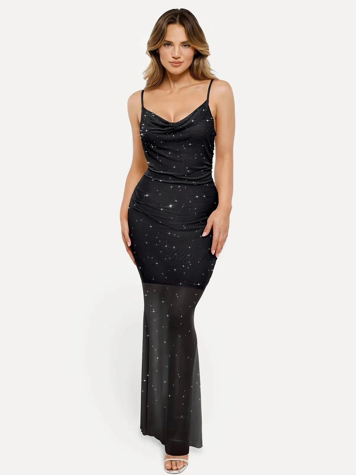 Shapewear Heat-Set Crystal Mesh Slimming Maxi Slip Dress