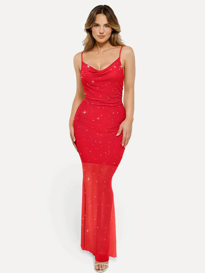 Shapewear Heat-Set Crystal Mesh Slimming Maxi Slip Dress