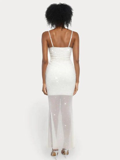 Shapewear Heat-Set Crystal Mesh Slimming Maxi Slip Dress