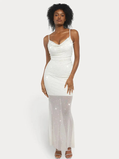 Shapewear Heat-Set Crystal Mesh Slimming Maxi Slip Dress
