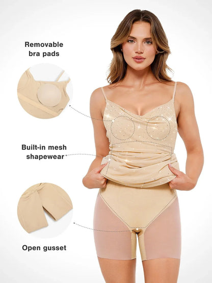 Shapewear Heat-Set Crystal Mesh Slimming Maxi Slip Dress