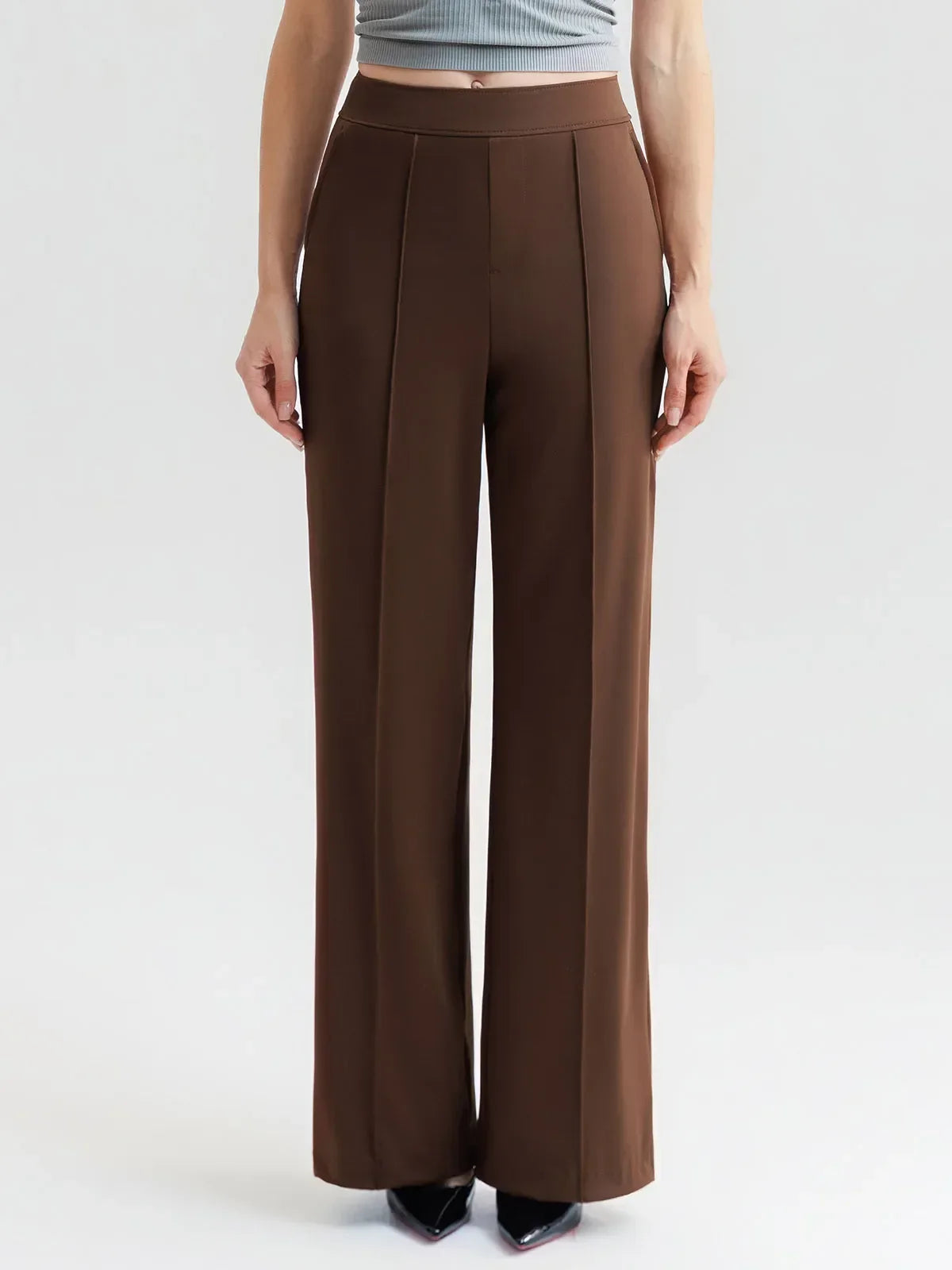 Shapewear Stretch Knit High-Waisted Tummy Control Wide Leg Trousers