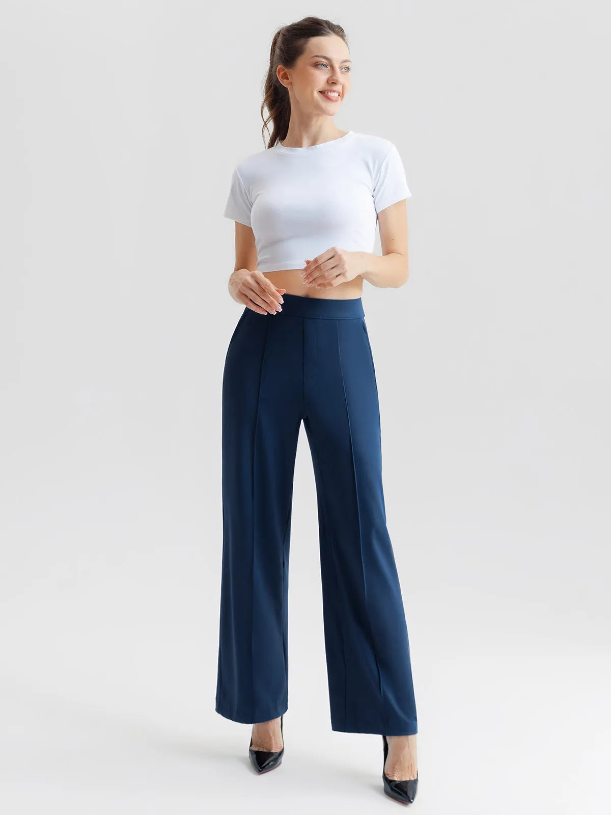 Shapewear Stretch Knit High-Waisted Tummy Control Wide Leg Trousers