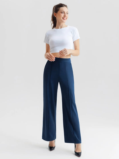 Shapewear Stretch Knit High-Waisted Tummy Control Wide Leg Trousers